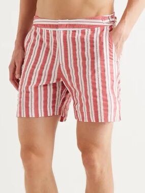 Orlebar Brown Men’s Striped Swim Shorts Red White Size 32 NWT